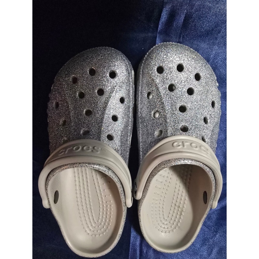 Crocs Classic Glitter Clogs Silver Sparkle Slip On Shoes Womens 9 Mens 7